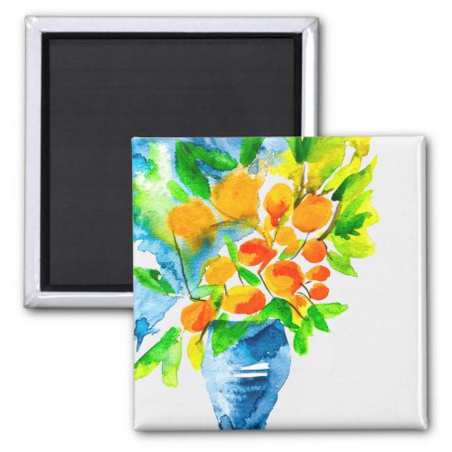 Orange kumquat fruit art watercolor magnet