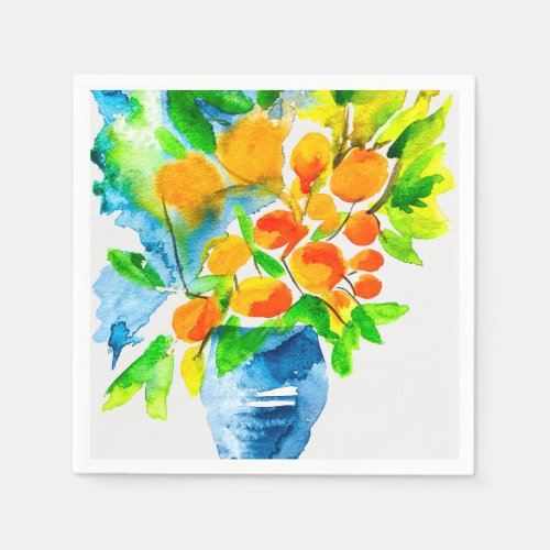 Orange kumquat fruit art watercolor napkins