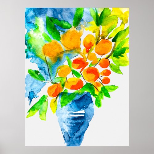 Orange kumquat fruit art watercolor poster