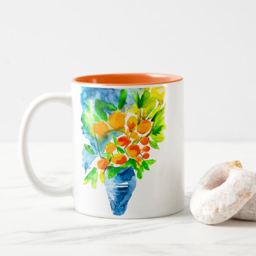 Orange kumquat fruit art watercolor Two_Tone coffee mug