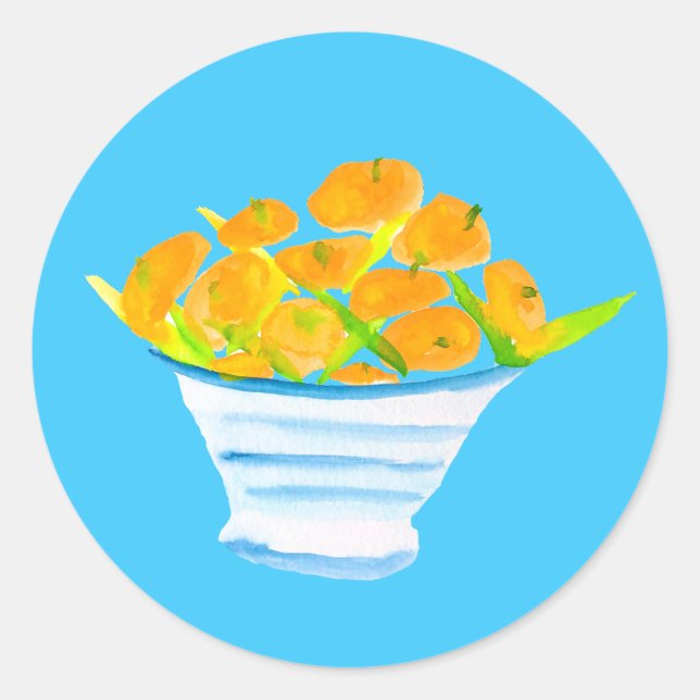 Orange kumquats watercolor fruit classic round sticker (Front)