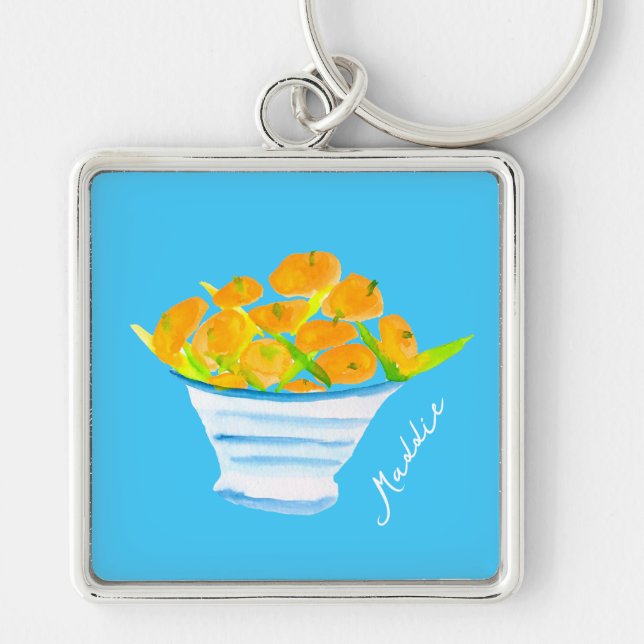 Orange kumquats watercolor fruit keychain (Front)
