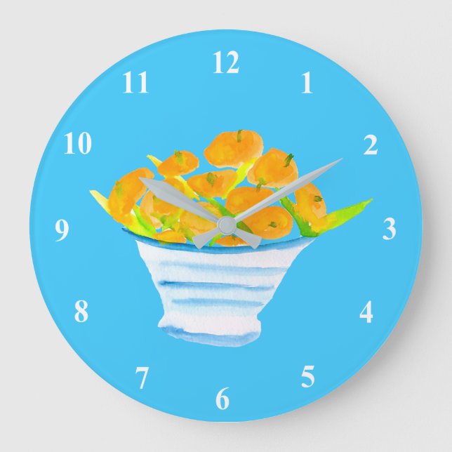 Orange kumquats watercolor fruit large clock (Front)
