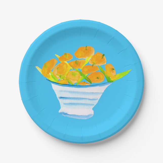 Orange kumquats watercolor fruit paper plates (Front)
