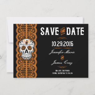 Orange Lace Sugar Skull Save the Dates 4.5x6.25" Save The Date