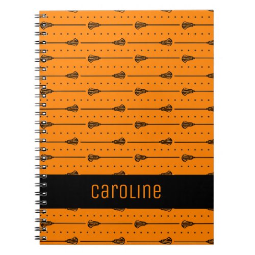 Orange Lacrosse Black Sticks and Dotted Lines Notebook