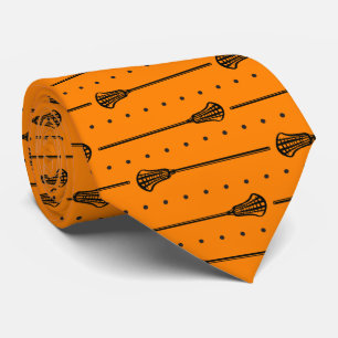 Orange Lacrosse Black Sticks & Dots Pattern Neck Tie