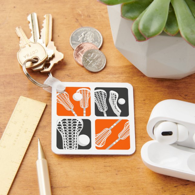 Orange Lacrosse Blocks of Sticks and Balls Keychain (Desk)