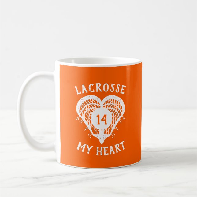 Orange Lacrosse My Heart Coffee Mug (Left)