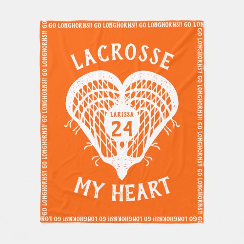 Orange Lacrosse My Heart Fleece Blanket