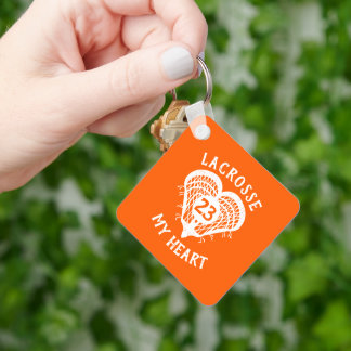 Orange Lacrosse My Heart Photo Keychain