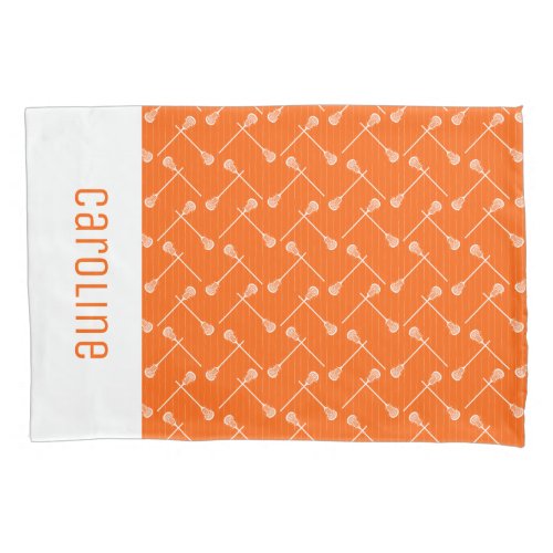 Orange Lacrosse White Sticks Patterned Pillow Case