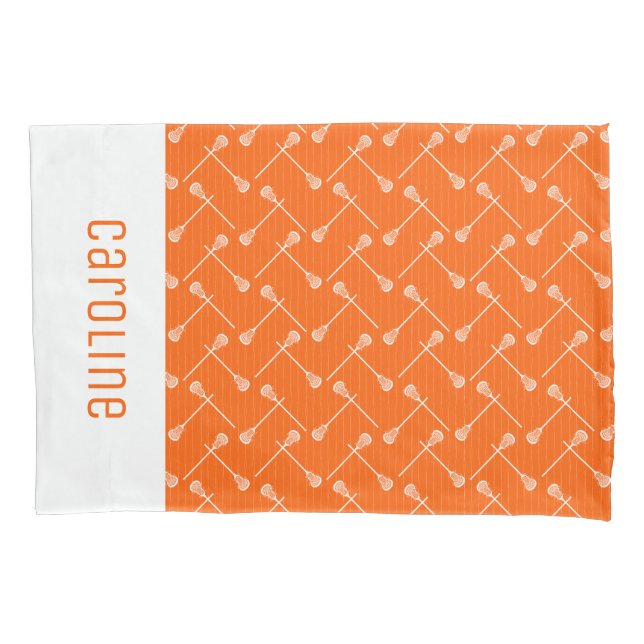 Orange Lacrosse White Sticks Patterned Pillow Case (Front)