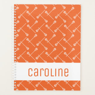Orange Lacrosse White Sticks Patterned Planner