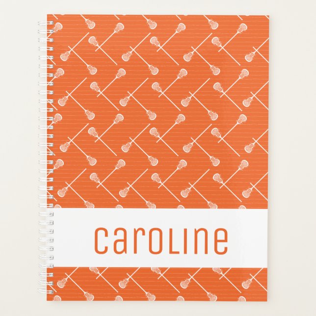 Orange Lacrosse White Sticks Patterned Planner (Front)