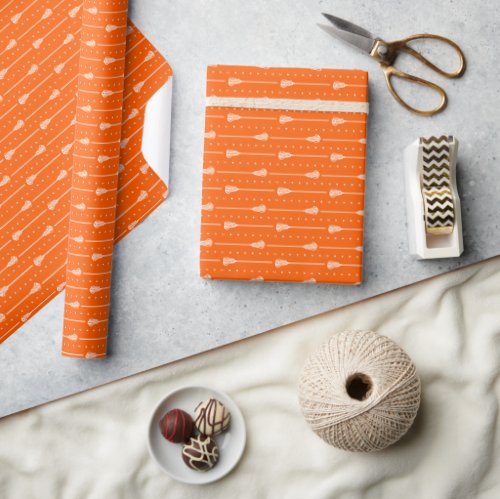 Orange Lacrosse White Sticks Patterned Wrapping Paper