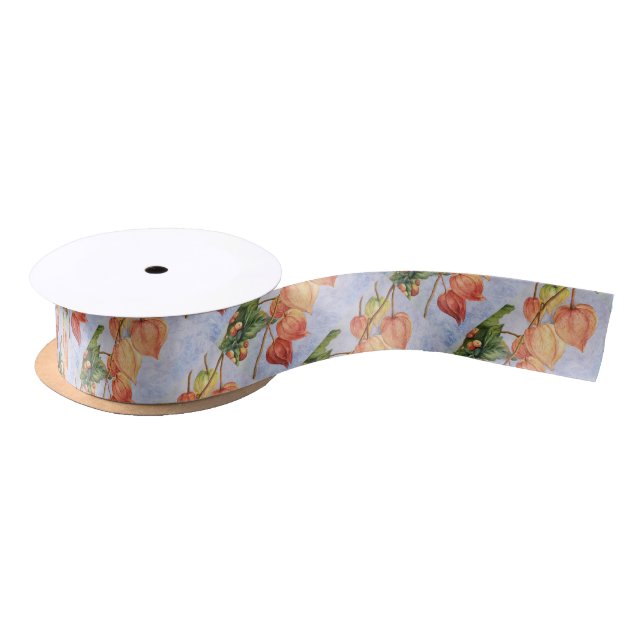 Orange Lantern Flowers Satin Ribbon (Spool)