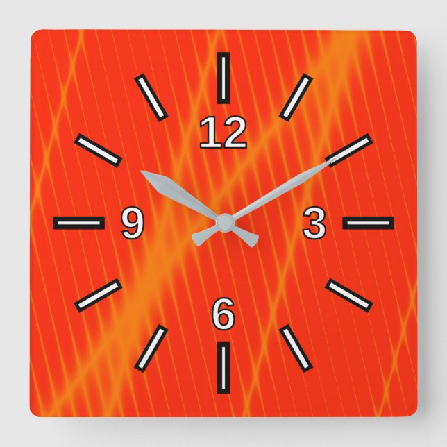 Orange Laser Beam Look Lines on a Red Background Square Wall Clock (Front)