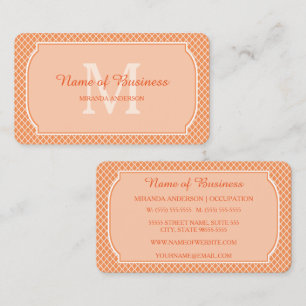 Orange Lattice Monogram Name Business Card