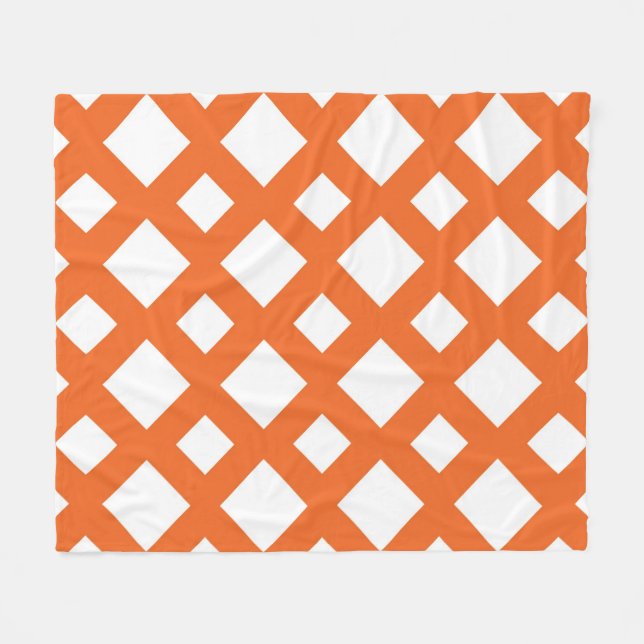 Orange Lattice on White Fleece Blanket (Front (Horizontal))