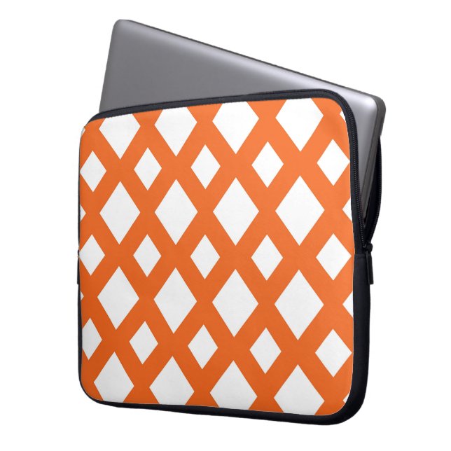 Orange Lattice on White Laptop Sleeve (Front Left)