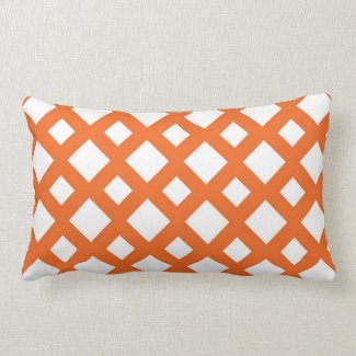 Orange Lattice on White Lumbar Pillow