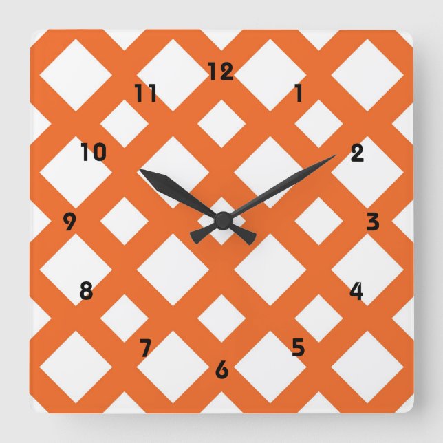 Orange Lattice on White Square Wall Clock (Front)