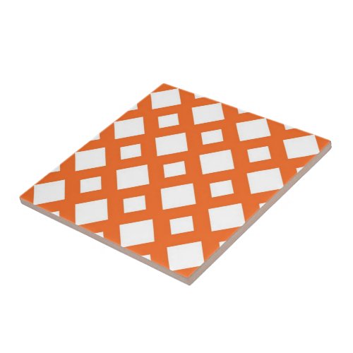 Orange Lattice on White Tile