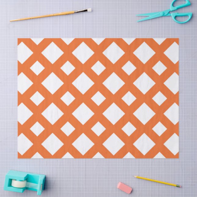 Orange Lattice on White Tissue Paper (Craft)