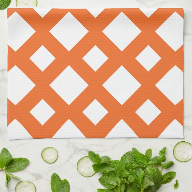 Orange Lattice on White Towel (Folded)