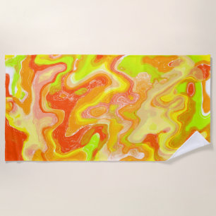 Orange Lava Marble Topographic Texture Abstract Beach Towel