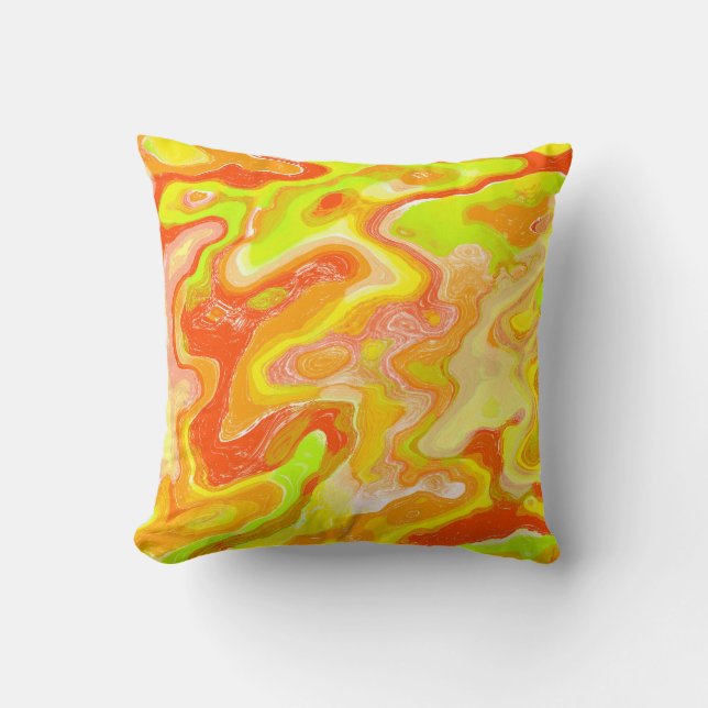 Orange Lava Marble Topographic Texture Abstract Throw Pillow (Front)