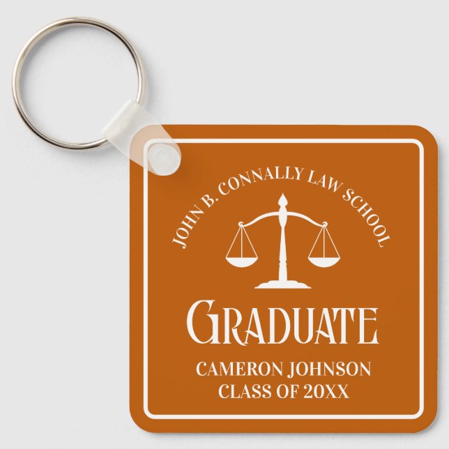 Orange Law School Graduation Personalized Keychain (Front)