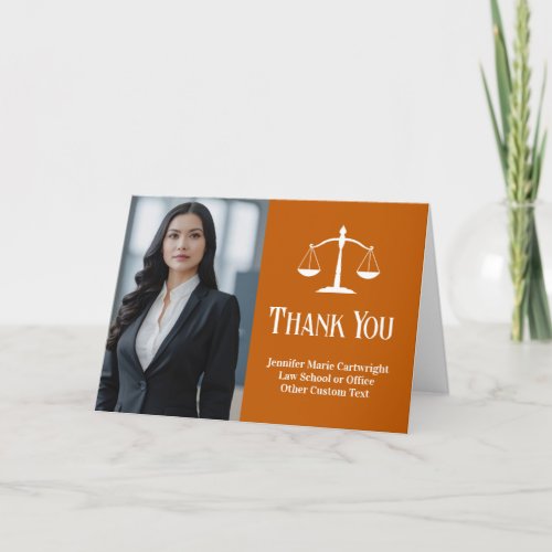 Orange Law School Graduation Photo Custom Lawyer Thank You Card