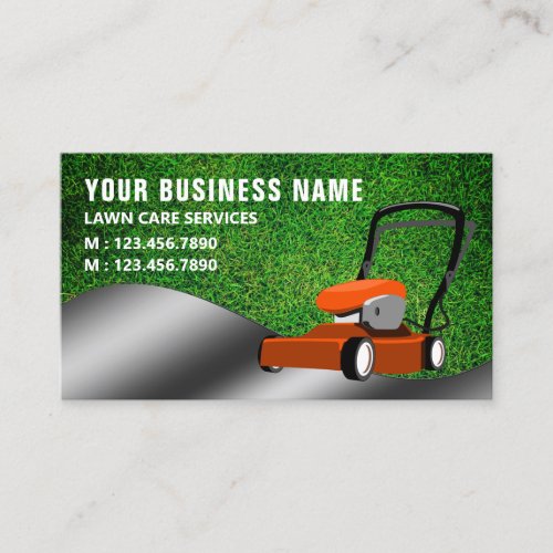 Orange Lawn Mower Gardening Service Grass Cutting Business Card
