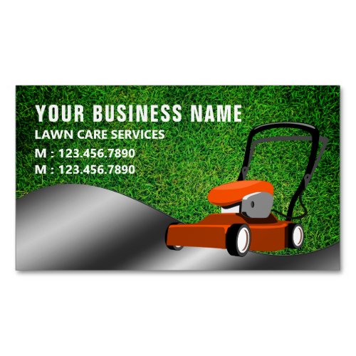 Orange Lawn Mower Gardening Service Grass Cutting Business Card Magnet