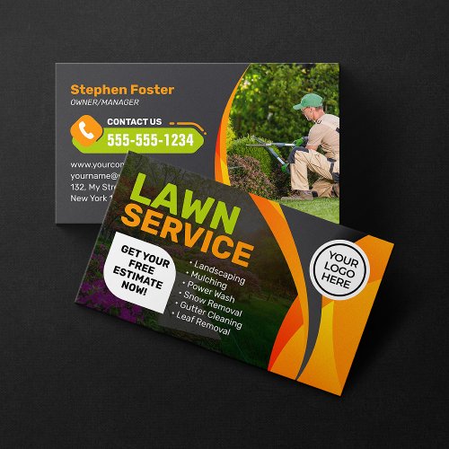 Orange Lawn Service Landscaping Mowing Garden Care Business Card