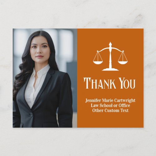 Orange Lawyer Photo Scales of Justice Thank You Postcard