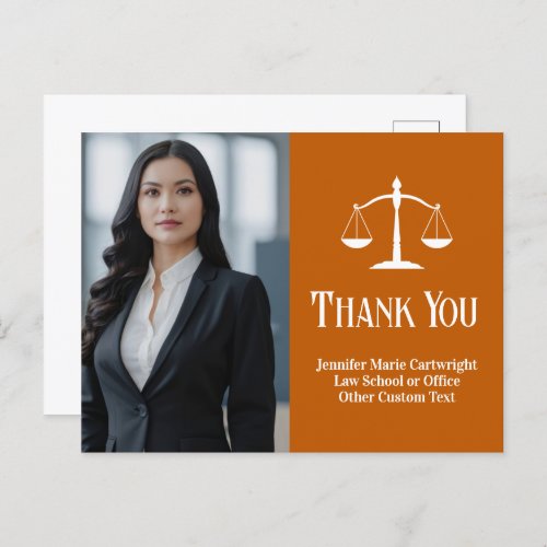 Orange Lawyer Photo Scales of Justice Thank You Postcard