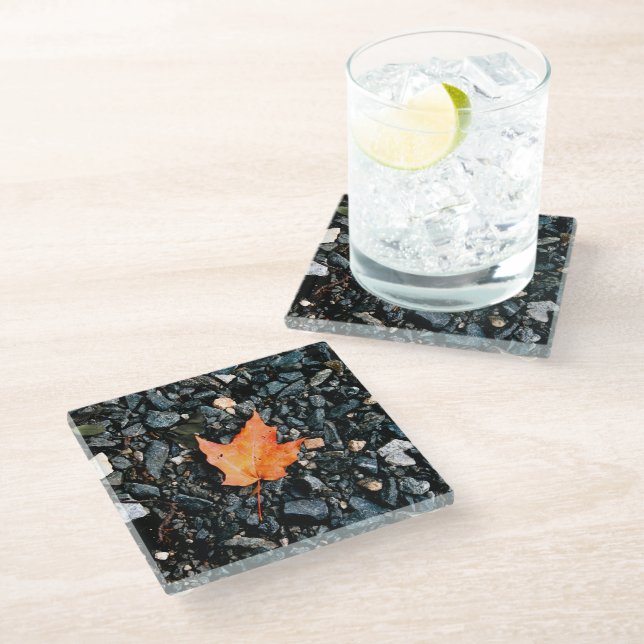 Orange Leaf  Glass Coaster (Angled)