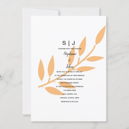 Orange Leaf Monogram Nature Minimal Wedding 2024 Invitation