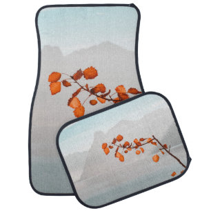 ORANGE LEAF NEAR BODY OF WATER AND MOUNTAINS CAR FLOOR MAT
