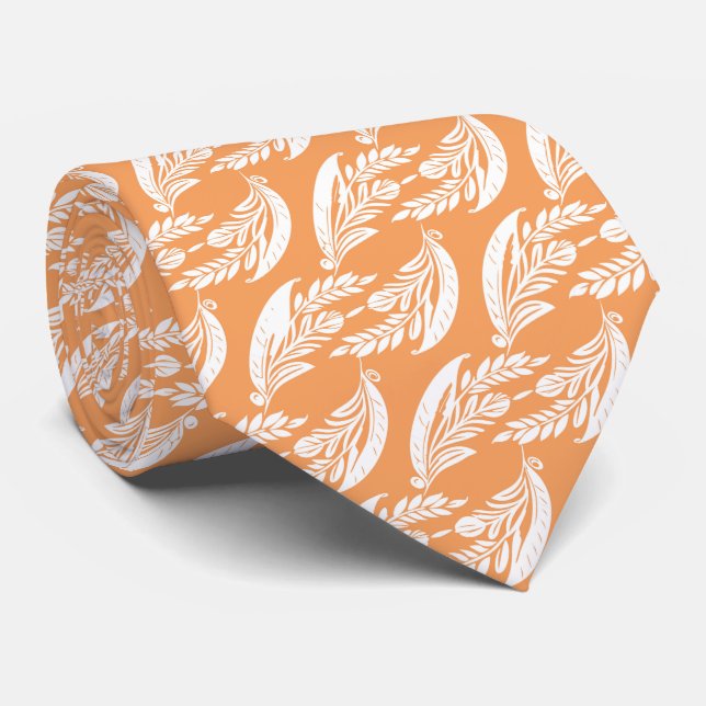 Orange Leafy Abstract Wedding Neck Tie (Rolled)