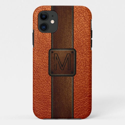 Orange leather look brown tag iPhone 11 case