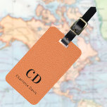 Orange leather monogram name luggage tag<br><div class="desc">Orange faux leather print as background. Personalize and add your monogram letters and full name on the front. Your contact information on the back.  Black text.</div>