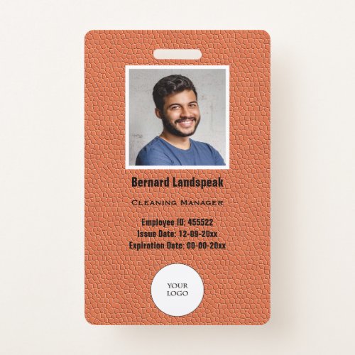 Orange Leather  Photo  Logo  Bar Code Badge