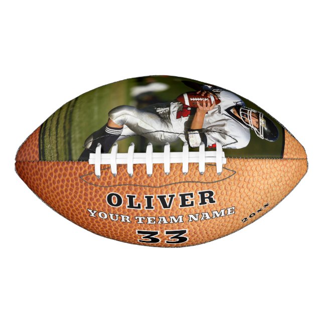 Orange Leather Print Team Player Number Photo Football (Front)