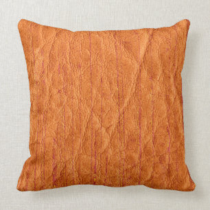Orange Leather Throw Pillow