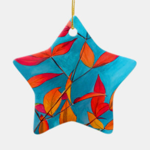 Orange leaves Autumn original watercolour art Ceramic Ornament