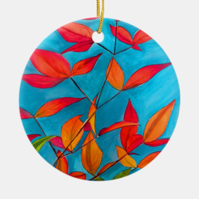Orange leaves Autumn original watercolour art Ceramic Ornament (Front)
